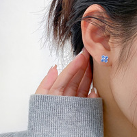 Modeschmuck Blaue Kubische Zirkonia Blumenform 925 Sterling Silber Ohrstecker Schmuck für Frauen und Mädchen