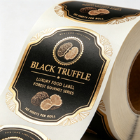 Étiquettes personnalisées de luxe en feuille d'or découpées à la forme, autocollantes, pour l'emballage de pots de truffes noires et la présentation de produits gastronomiques
