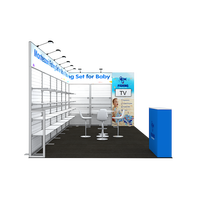 Stand d'exposition modulaire avec étagères en lattes, impression SEG facile à installer, 10x20 pieds, pour la publicité