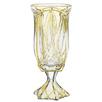 Piédestal de table décoratif moderne Vase en verre à fleurs sur pied Vase en verre à fleurs rectangulaire en or de luxe aux algues avec support