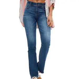 Kustom celana Skinny robek tertekan wanita Jeans, ukuran besar produk baru modis biru muda Denim celana/