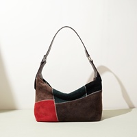 Nouveau sac à main élégant pour femmes, sac à bandoulière en daim véritable, couleur contrastée, design tendance