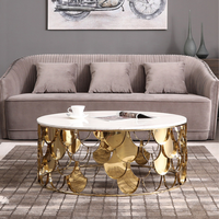 Table basse moderne de luxe en marbre doré meubles de maison italiens base en acier inoxydable grande table basse ronde de centre de salon