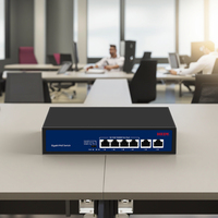 Sakelar Poe Outlet dinding 48W, 6KV Surge RJ45 4 Prot10/100Mbps + 2 Chipset Port Uplink untuk sakelar jaringan CCTV