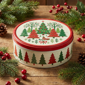 Boîte en métal ronde rouge traditionnelle pour Noël, conteneur métallique pour les fêtes, imprimé sur mesure pour l'emballage de bonbons et biscuits faits maison - Product Image 2