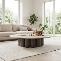 Table basse moderne du milieu du siècle, base irrégulière, plateau rond en marbre, table centrale