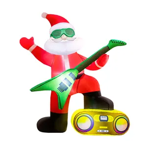 2024 עיצוב חדש חג המולד קישוט מתנפח לפוצץ סנטה קלאוס מנגן בגיטרה ציוד למסיבת חג לעיצוב חג המולד