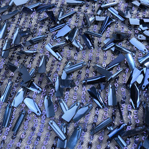 Tissu en maille non tissée de haute qualité en gros, paillettes bleu marine, haute couture avec broderie pour mariage - Product Image 3