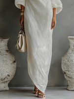 Nouvelle Robe Longue Femme Haut de Gamme Printemps 2026 Style Européen et Américain, Épaules Dénudées, Taille Mi-Haute, Pull en Spandex