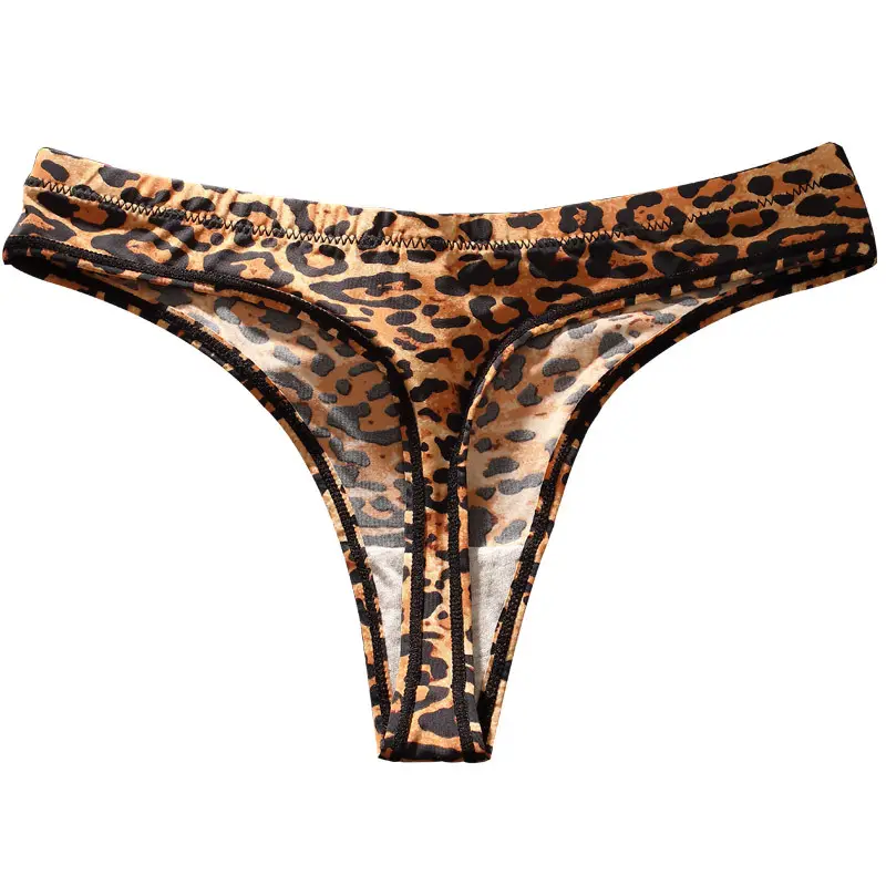 String string en coton pour femmes, sous-vêtements intimes, en soie glacée, imprimé léopard, Style européen et américain, entrejambe G-string,