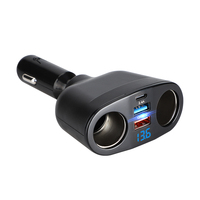 Adaptateur allume-cigare double avec chargeur de voiture QC3.0 USB 2.4A, port Type C, affichage numérique de la tension 12V/24V