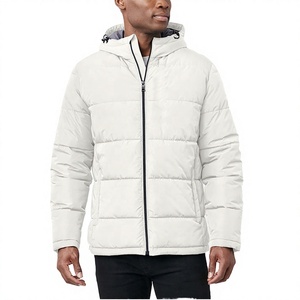 <b>Men's</b> <b>White</b> Hooded <b>Jacket</b> Windproof Polyester Winter Casual Coat Regular Fit Zipper Solid Color - Product Image 1