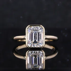 Starsgem Cincin Pertunangan Zamrud, Cincin Pertunangan 8X6Mm Potongan Zamrud Emas 14K