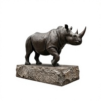 Escultura de Rinoceronte de Bronce Grande Hecha a Mano para Decoración de Jardín Exterior, Estatua de Animal Realista