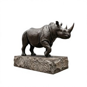 Escultura de Rinoceronte de Bronce Grande Hecha a Mano para Decoración de Jardín Exterior, Estatua de Animal Realista - Product Image 1