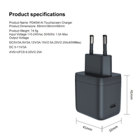 Chargeur GaN 45W PD3.1 avec écran d'affichage, port Type-C, prise US/EU/UK, certifié CE/FCC/UKCA, écologique, pour ordinateur portable et tablette
