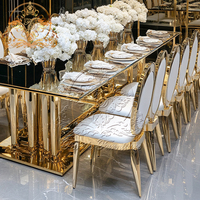 Nouvelle Arrivée 2025 – Table de Banquet Moderne en Acier Inoxydable et Verre Trempé Doré pour Événements Extérieurs, Hôtels et Mariages