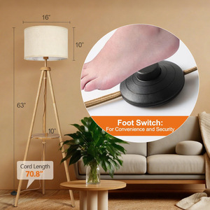 Modern Wood Floor <b>Lamp</b> With <b>Shelf</b> Beige Shade LED Light Source Adjustable Height For Living Room Bedroom - Product Image 3