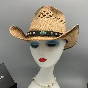 Уличная ковбойская соломенная шляпа из рафии, плетеная с маланским цветком, бирюзовая соломенная шляпа с козырьком, соломенная шляпа от солнца с необработанными краями