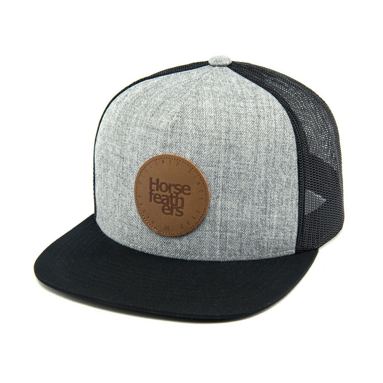 Custom 3D Embroidery Leather Patch Mens Mesh Back Hats Snapback Trucker Caps