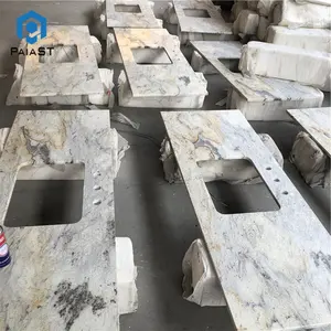 Giallo Cecilia beyaz granit özel mutfak tezgahı masa üstleri toptan düz kenar granit tezgah banyo lavabo tezgahı