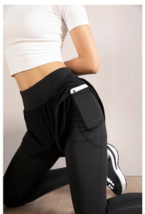 Fitness para <span class=keywords><strong>mujer</strong></span> Deporte Gimnasio Ropa de cintura alta Leggings de bolsillo para teléfono Dos piezas Caderas Pantalones de yoga ajustados Estiramiento <span class=keywords><strong>2</strong></span> <span class=keywords><strong>en</strong></span> <span class=keywords><strong>1</strong></span> Legging - Product Image 4