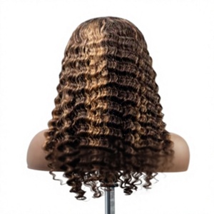 Peluca de Cabello Humano Virgen Ondulado Profundo al por Mayor, sin Pegamento, con Encaje Frontal Invisible HD, Reflejos Rubio Miel y Marrón - Product Image 1