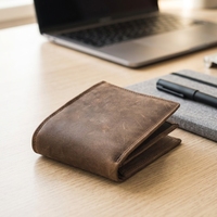 Dompet Kulit Asli RFID Bifold Crazy Horse Pria, Tempat Kartu, Kantong Koin, Dompet Tipis Vintage