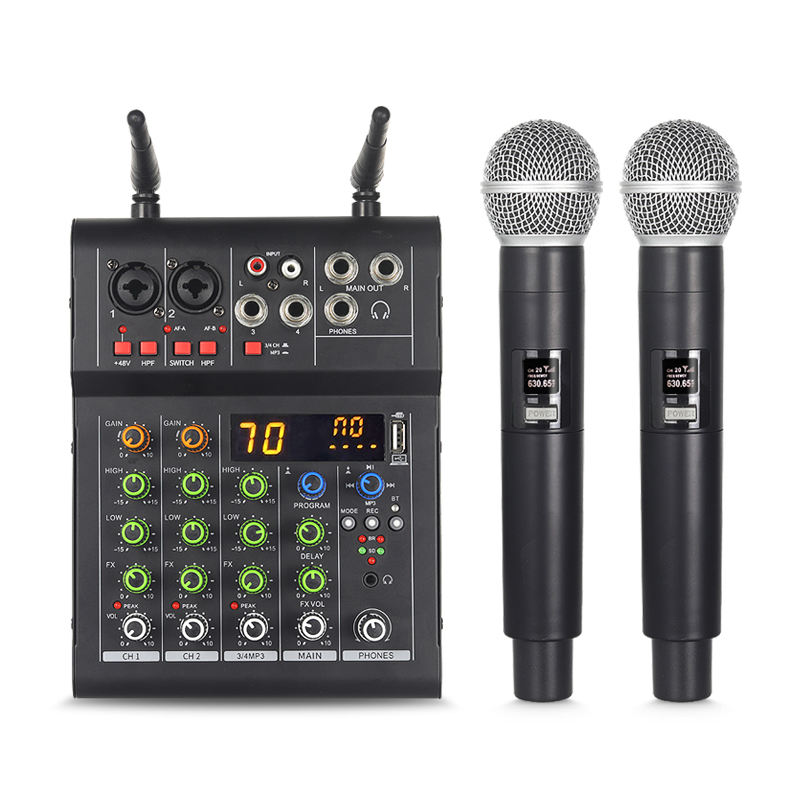 Mini Professional Channel Usb Audio Console Recording Karaoke Mixer with  Wireless Mic for Live Stream Broadcast Singing