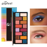 Popfeel Fard à paupières multicolore 15 couleurs, lumineux, scintillant, imperméable, haute pigmentation, minéral, longue tenue, sans cruauté, pour tous les types de peau