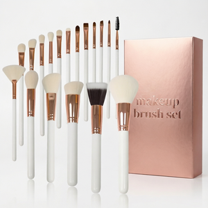 ชุดแปรงแต่งหน้า 18 ชิ้น ขนแปรงสังเคราะห์ ด้ามจับสีขาว ปลอกสีโรสโกลด์ สำหรับแต่งหน้าใบหน้า ตา และริมฝีปาก - Product Image 1
