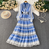 Robe longue décontractée pour femmes, élégante, vert clair, dentelle, patchwork, manches longues, coupe évasée, pour les vacances, tenue quotidienne, robes pour femmes, élégante