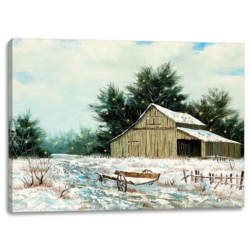 wholesale Winter farmhouse Christmas hot selling led canvas prints cardinal oil painting Christmas tree prints waterproof arts