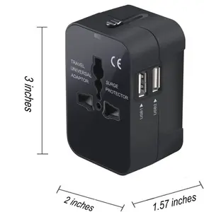 Black Multi Function Dual USB Travel Adaptor Plug