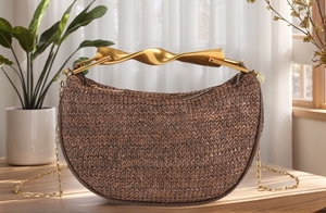 Bolso de mano de paja para mujer con asa superior, elegante bolso de noche con cadena desmontable para vacaciones en la playa, bodas y fiestas - Product Image 4