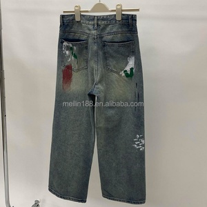 Fashion Custom Streetwear Graffiti Print Men's Jeans Pants Cotton Heavyweight High Quality Retro <b>Denim</b> Jeans - Product Image 5