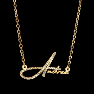 Dropshipping POD Gold Plated Personalized Simple <b>Name</b> Pendant Necklace Cubic Zircon Diamond Necklace - Product Image 1