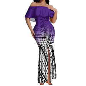 Mới bán buôn tùy chỉnh tonga Polynesian Tribal in diềm ra khỏi vai chia Dài váy mùa hè phụ nữ thanh lịch Nàng Tiên Cá Ăn mặc - Product Image 1