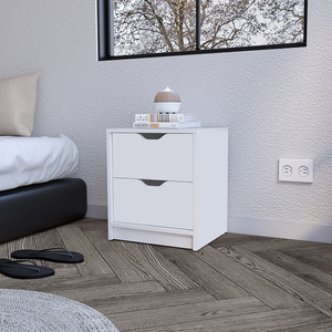 Comodino Gandu con due cassetti, finitura bianca, mobiletto per camera da letto - Product Image 1