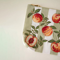 Sac cosmétique en coton personnalisé en gros, pochette brodée exquise à rayures pêche sur mesure