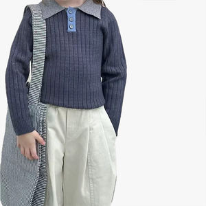 เสื้อโปโลเด็กสไตล์เกาหลีทรงเข้ารูปสีสันตัดกัน คอลเลคชั่นฤดูใบไม้ร่วงปี 2026 เสื้อไหมพรมเด็กผู้หญิงแฟชั่น - Product Image 4