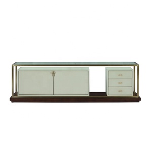 New Design Luxury Modern Living Room Stainless Steel Outer Frame Wooden TV Stand Cabinets