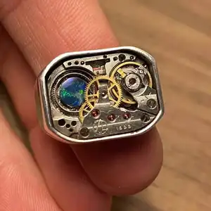2024 grosir perhiasan tangan Retro kemudi mekanik desain poros Menu cincin Pria penjualan laris Kreatif Klasik geometris Pave pengaturan