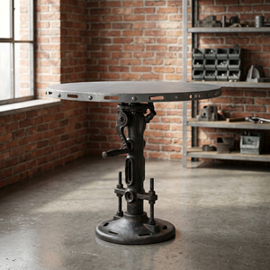 Table à manger ronde en fonte de style industriel vintage, pliable, réglable en hauteur, meubles pour la maison, 4 places, aucun assemblage requis - Product Image 2