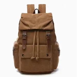 outdoor retro cotton canvas backpack leisure travel canvas shoulder backpack flap open zipper large laptop canvas backpack