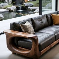 Nuevo Sofá Tradicional Minimalista Estilo 2026 Hecho de Madera Sólida de Nogal Americano, Estilo Italiano, Disposición Recta para Sala de Estar