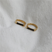 Bijoux Joolim, anneaux en acier inoxydable plaqué or 18 carats, émail, anneaux noirs pour femmes, anneaux statement