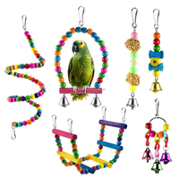 Lot de 6 jouets colorés pour oiseaux : balançoire, jouet à mâcher, échelle d'escalade, hamac, jouets pour perroquets avec clochettes