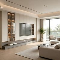 Mueble de TV Moderno de Lujo con Iluminación LED Personalizada, Vitrinas de Vidrio y Unidades de Pared para Sala de Estar