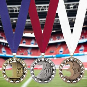 Médailles personnalisées découpées en 3D - Or Argent Bronze Bleu Rouge Blanc 1er 2ème 3ème place Logo Métal Rubans de cou Souvenir - Product Image 1